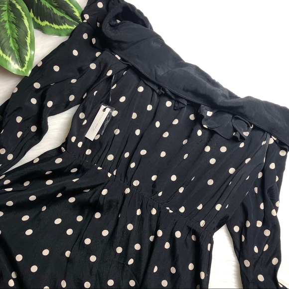 LOVERS + FRIENDS New Black Polka Dot Ruffle Trim Dress - Picture 8 of 11